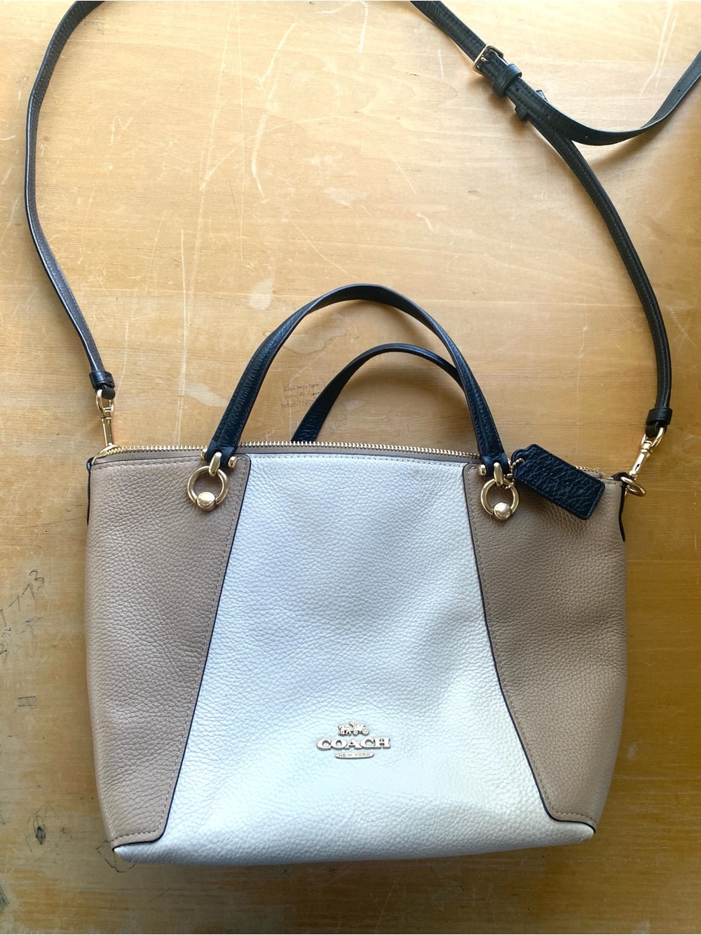 Coach Colorblock Leather Crossbody Satchel in Beige, White & Black Kasey Satchel